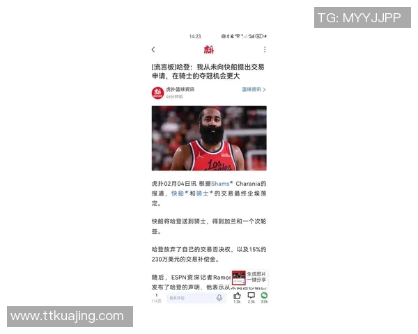 哈登加盟骑士夺冠概率升至3.9%